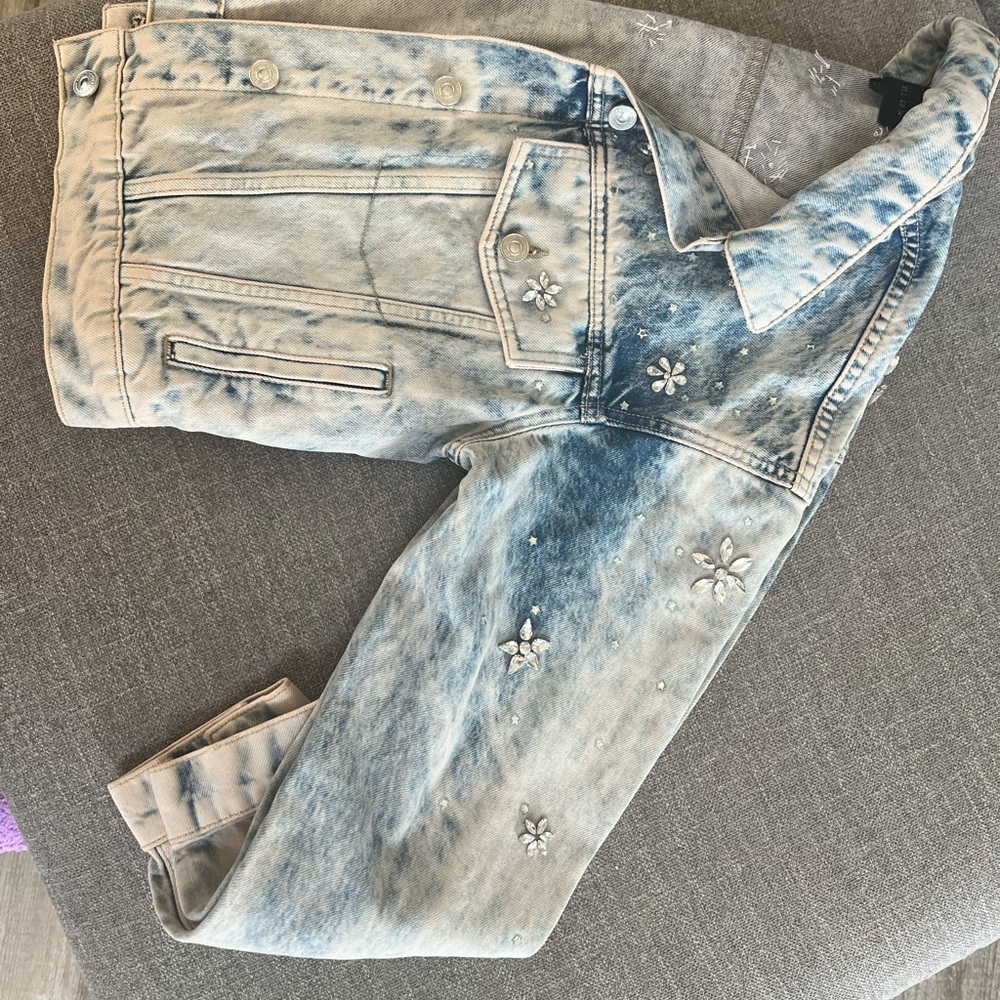 AllSaints Floral Embellished Denim Jean Jacket Monty Size 2 NWOT - Picture 8 of 10